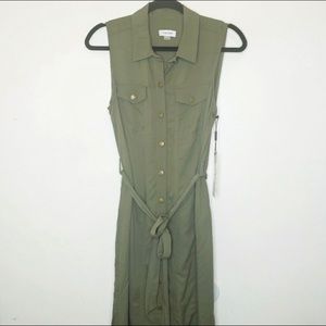 NWT Calvin Klein Collar Button Down Olive Dress